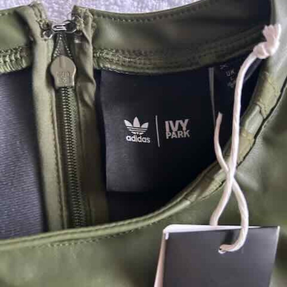 Adidas Ivy Park Olive Green Faux Leather Leotard Bodysuit - Women's Large - Picture 7 of 13